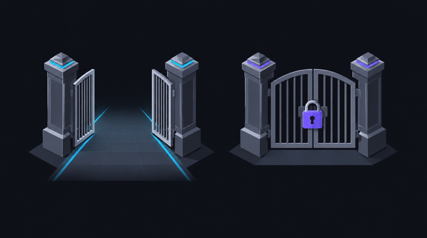 An open path past a locked door