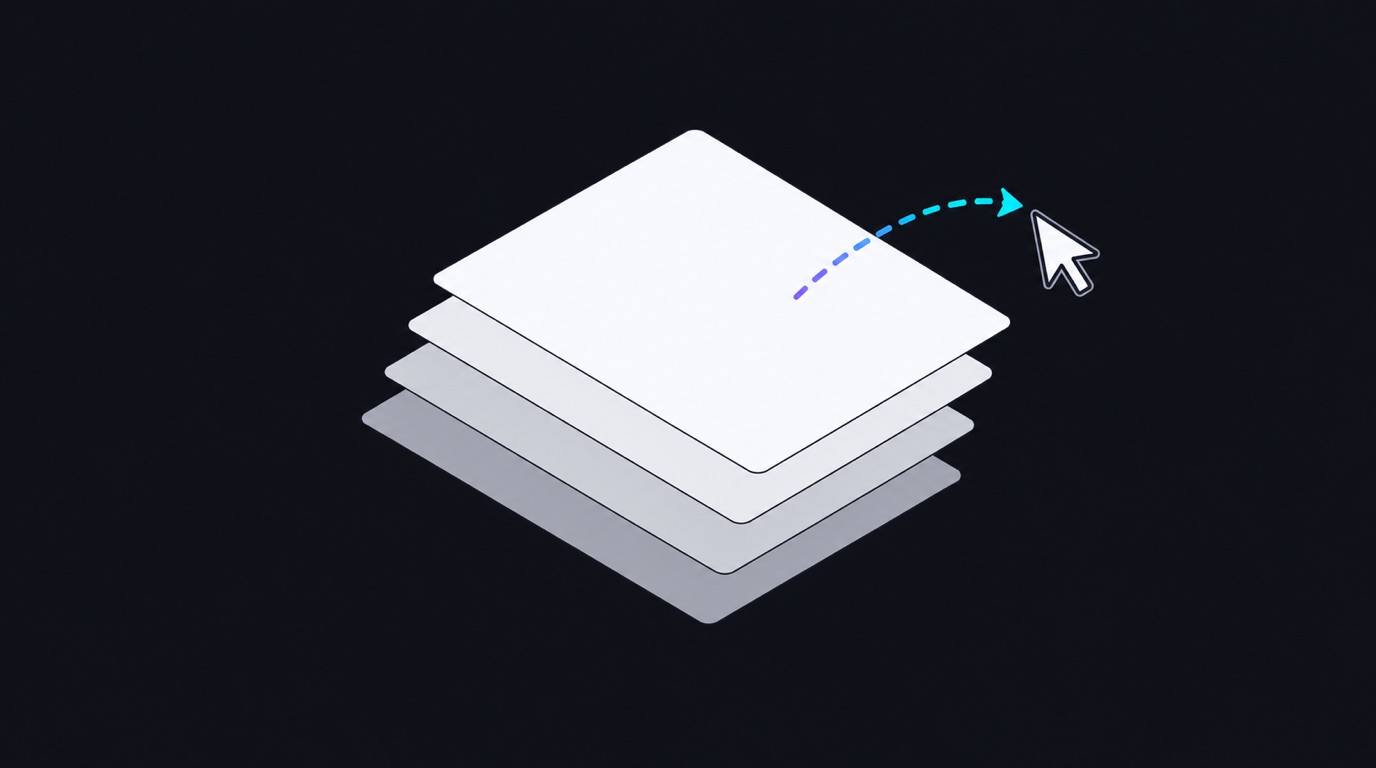 A stack of pages with a cursor arrow advancing